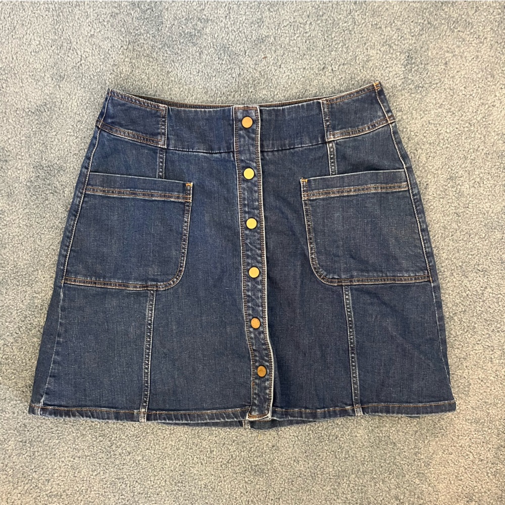 Boden Button Front Denim Mini Skirt Sz 14